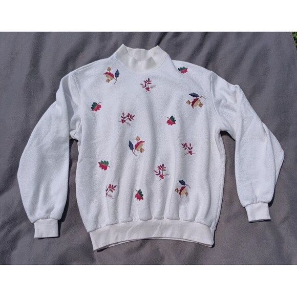 BonWorth Sweaters - Vintage BonWorth Sweater WhiteAutum Leaves Sweater Long Sleeve Large Grandmacore